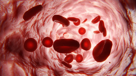 Blood in the veins, blood vessels, white blood cells and platelets. Healthy blood tests. 3d...