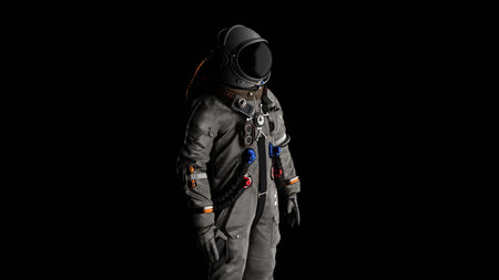 Portrait of astronaut cosmonaut on black background looking into distance. 3d renderingの写真素材