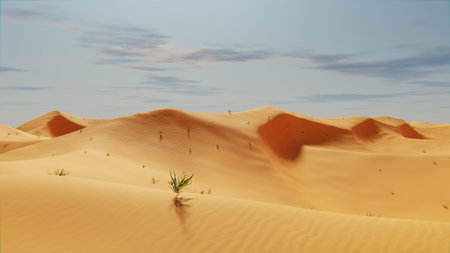 Desert dunes yellow sand, sandy landscape. 3d renderingの素材