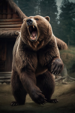 Big angry bear attacked the villageの素材