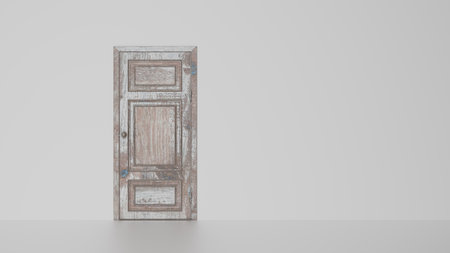Old door on white background. Repair of old doors, interior, renovation in the house. 3d renderingの写真素材