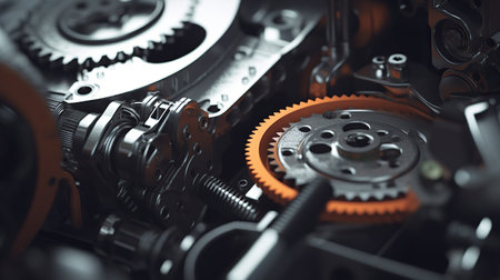 Auto repair shop disassembled engine parts, car repair, engine partsの素材