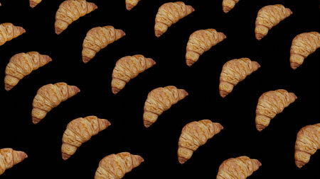 Fresh baked croissants, top view. Breakfast bun food croissant isolate. 3d renderingの写真素材