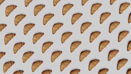 Fresh baked croissants, top view. Breakfast bun food croissant isolate. 3d rendering