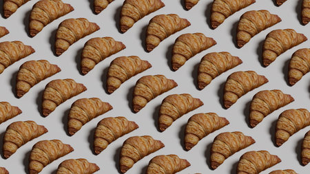 Fresh baked croissants, top view. Breakfast bun food croissant isolate. 3d renderingの写真素材