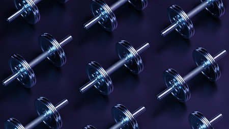 Sports silver dumbbell gym fitness, healthy lifestyle. 3d renderingの写真素材