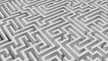 Labyrinth maze structure confusing way to the exit. Breaking the deadlock. 3d renderingの写真素材