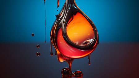 Drops oil different colors, splashes of water paint on dark background, macro. Oil refining industry, engine oil. 3d renderの写真素材