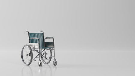 Wheelchair medical hospital, white background. Wheelchair for sedentary people with disabilities, incapacity. 3d renderの写真素材