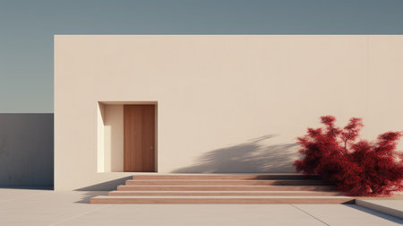 Minimalistic outdoor architecture scene, simple interior design, white walls and floorの素材