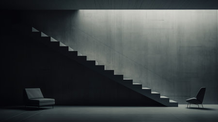 Minimalistic outdoor architecture scene, simple interior design, white walls and floorの素材