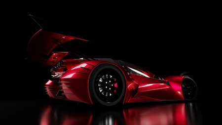Futuristic sport car coupe in red on black background, supercar. 3d renderの写真素材