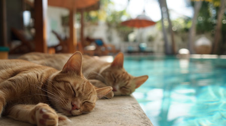 cat vacation in a nice resort, relax, cat-friendly, cats, chilの素材
