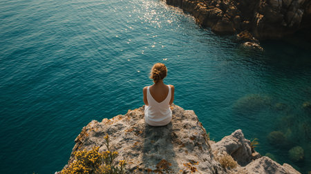 Happy Woman, freedom, calmness sea, relax summer nature, oceanの素材
