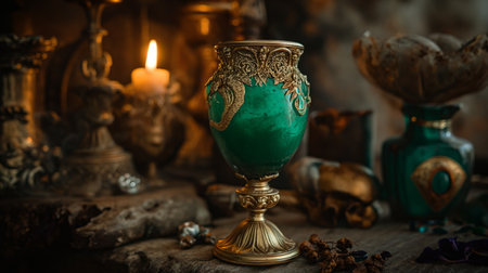 Elixir of life, beautiful chalace, grail. Precious bottle holds essence of vitality and rejuvenation, promising untold wonders to those who partakeの素材