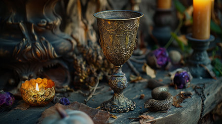 Elixir of life, beautiful chalace, grail. Precious bottle holds essence of vitality and rejuvenation, promising untold wonders to those who partakeの素材