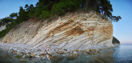 Sea Coast of Gelendzhik, Russia, landscape of chalk cliffs and turquoise waters, scenic beauty....