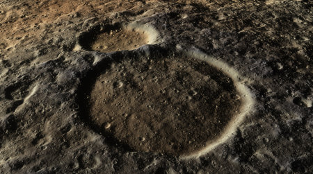 Detailed landscape cratered surface of celestial body, dramatic contrast between deep craters and rugged terrain. 3d renderの写真素材