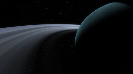 Breathtaking view of Saturns rings and dark side, captured in space during nighttime, highlighting the planets majestic rings against the starry backgroundの写真素材