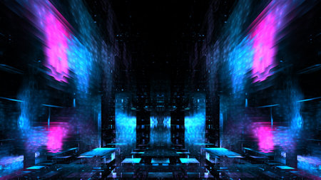 Colorful lights and dynamic patterns create a mesmerizing digital landscape, evoking a futuristic...