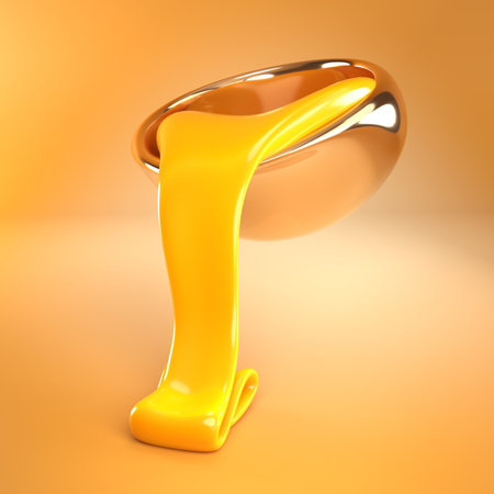 Melted cheese cascades smoothly from a rounded, reflective bowl against a warm orange backdrop, creating a visually appealing and delicious sensation for viewers. 3d renderの写真素材
