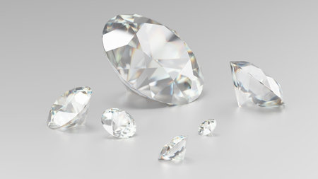 sparkling assortment of brilliant cut gemstones lies on a smooth surface, highlighting their...