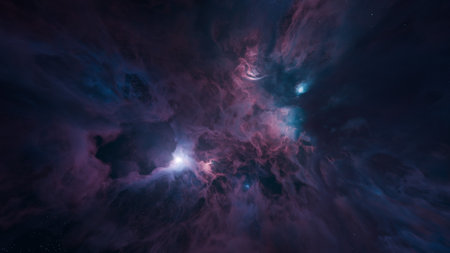 colorful arrangement of cosmic clouds in deep space displays bright stars and swirling gases. scene showcases the beauty and mystery of the universe, filled with vibrant hues. 3d renderの写真素材