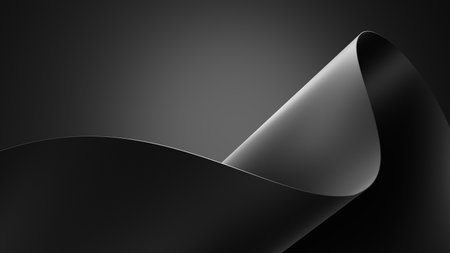 Smooth black curves twist gracefully against a dark background, creating a modern and sleek design that emphasizes shapes and textures in a minimalist style. 3d render.の写真素材