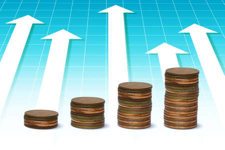 Increasing columns of coins and chart