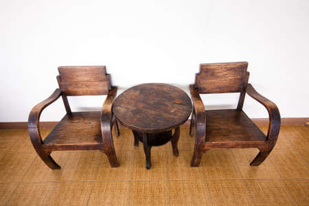 Wooden chair and tableの写真素材