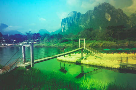 Bridge in Vang Vieng Laos, Colorful style