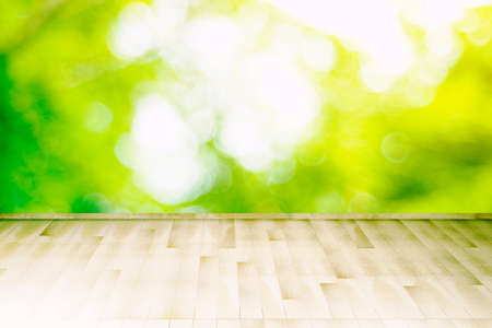 wood terrace with blurred and bokeh backgroundの写真素材