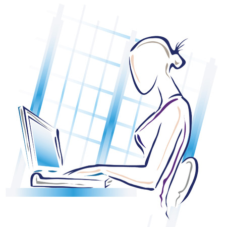An illustration of a woman working at her computer.のイラスト素材