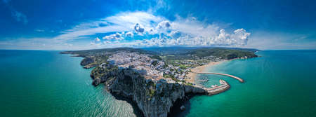 aerial view of the old town of peschici, gargano national park, italyの写真素材