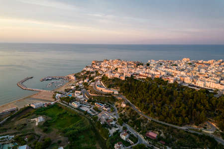 aerial view of the old town of peschici, gargano national park, italyの写真素材