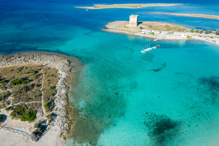 Aerial view of porto cesareo in the amazing salento, pugliaの写真素材