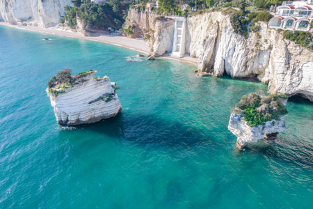 Aerial view of Baia delle Zagare beach, Gargano, Pugliaの写真素材