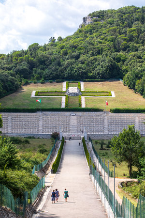 Montecassino / Italy. August 17, 2019: Polish military cemetery of Montecassino. The Polish war cemetery at Monte Cassino in Italy. Catholic, Jewish and Orthodox religion.のeditorial素材