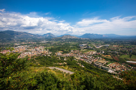 Cassino / Italy - August 17 2019: Aerial view of Cassino in Italy. Panorama and landscape. Town hall in the province of Frosinone, central Italy, at the southern end of the region of Lazio.のeditorial素材