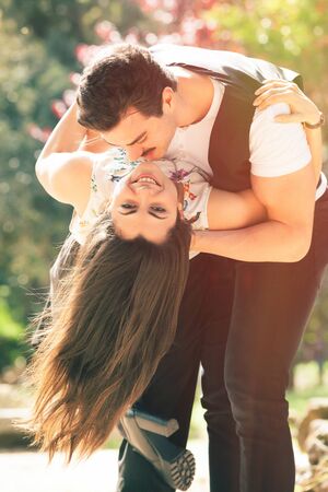 Seduction love, couple romantic relationship. Woman and man. Conquer a happy woman. A romantic man...