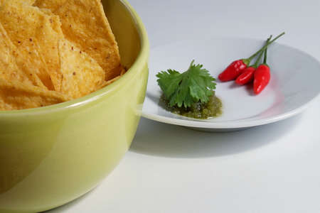 Mexican Nachos, Sauce and Hot Peppers