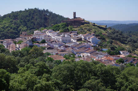 Overview of Almonaster village in Huelva. Andalucia, Spainの写真素材