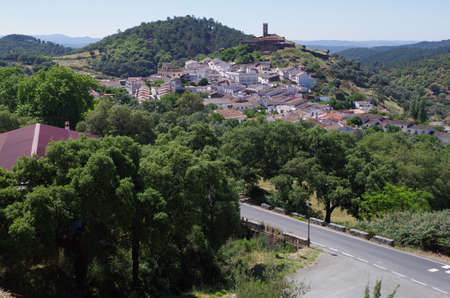 Overview of Almonaster village in Huelva. Andalucia, Spainの写真素材