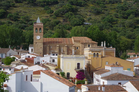 Overview of Almonaster village in Huelva. Andalucia, Spainのeditorial素材
