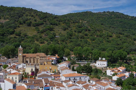 Overview of Almonaster village in Huelva. Andalucia, Spainのeditorial素材