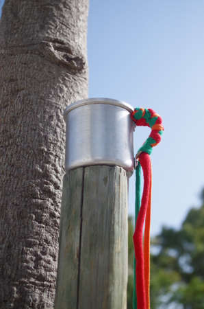 Aluminum cup from summer festivals. A popular eco-friendly alternative to plastic cupsの写真素材