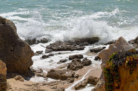 Scene captured in Chiringuitos beach (also called Gale beach), Albufeira. Algarve, Portugalの写真素材