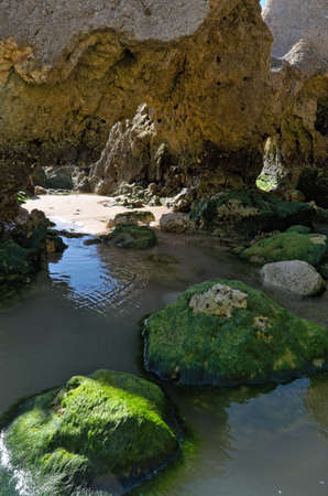 Scene captured in Chiringuitos beach (also called Gale beach), Albufeira. Algarve, Portugalの写真素材