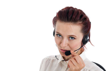 Woman customer service worker, call center smiling operator with phone headset