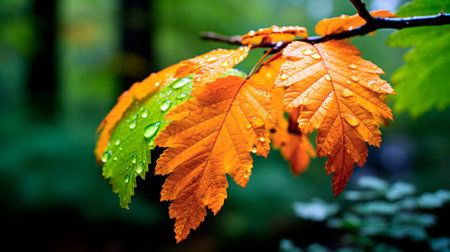 Red and yellow Autumn Maple Leaves - Vibrant Fall Foliage and Natural Beauty, Generative AIの素材